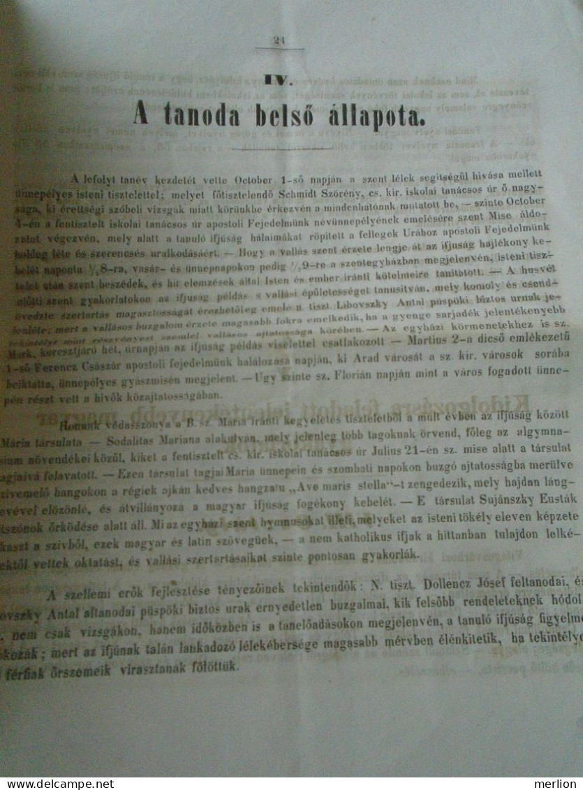 ZA464.1  Hungary  ARAD  - Az Aradi Minorita Rendi Nagy-Gymnasium Értesítvénye  1855/6 Tanévre   Romania - Diplômes & Bulletins Scolaires