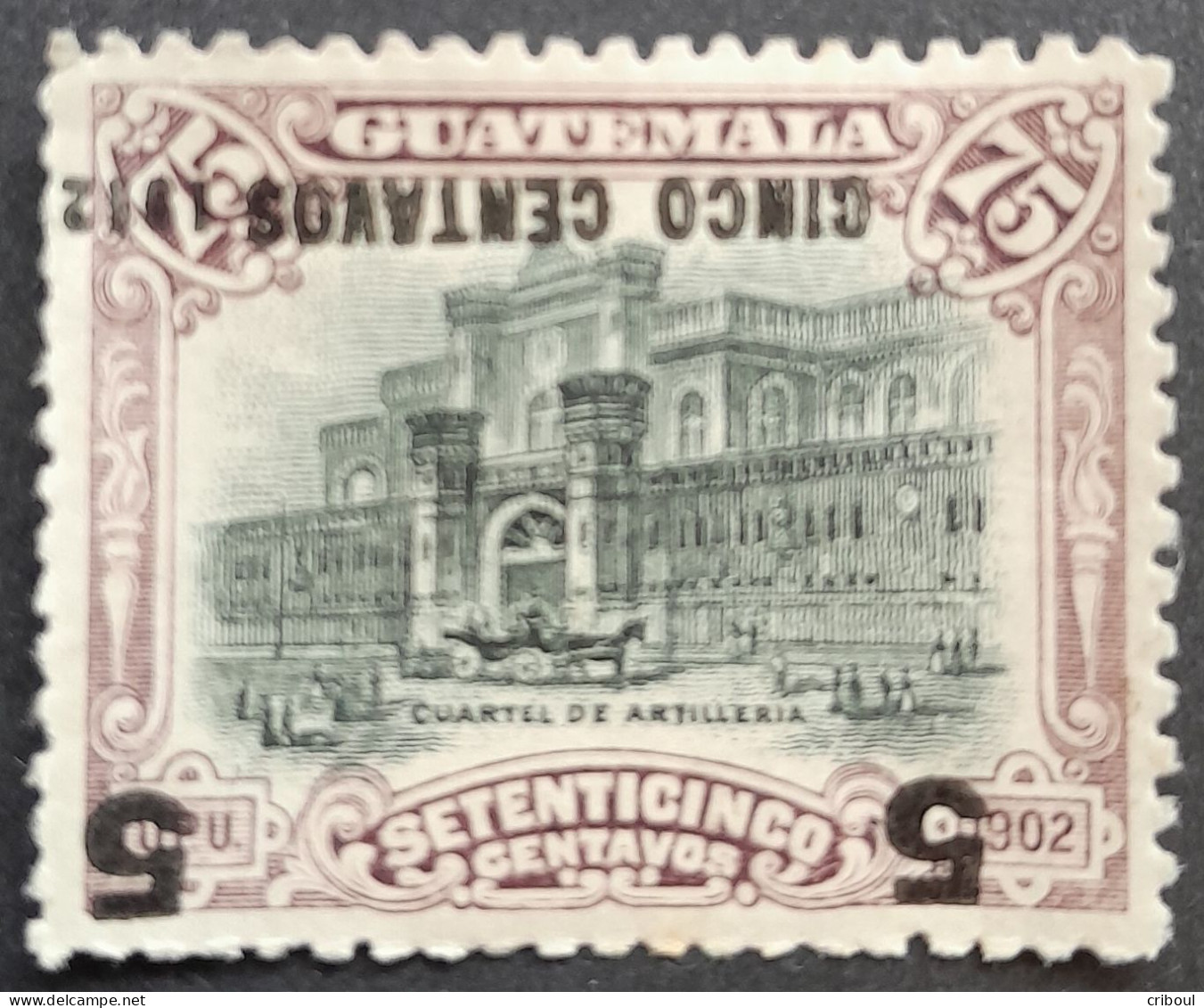 Guatemala 1912 Monument Surcharge Renversée Inverted Overprint Yvert 152c * MH - Fouten Op Zegels