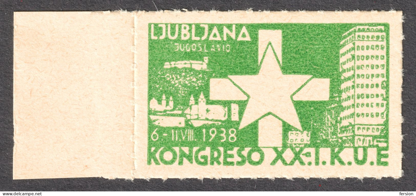 Yugoslavia Ljubljana Slovenia 1938 ESPERANTO Congress CATHEDRAL Church CASTLE LABEL CINDERELLA VIGNETTE MNH - Beneficenza