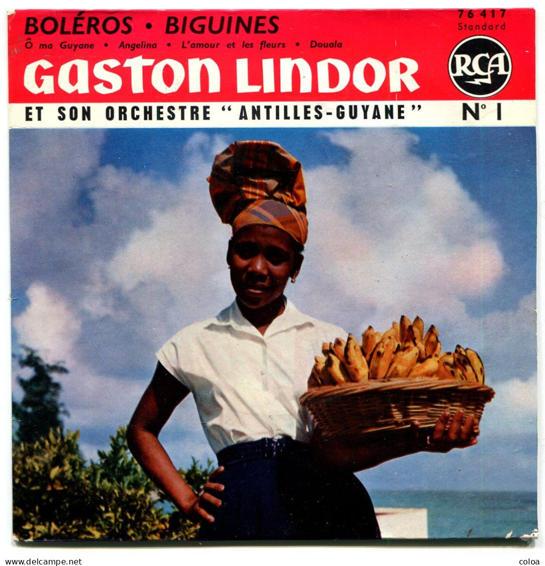 Disque 45 Tours Gaston LINDOR Et Son Orchestre Antilles Guyane Boléros Biguines - Musiques Du Monde