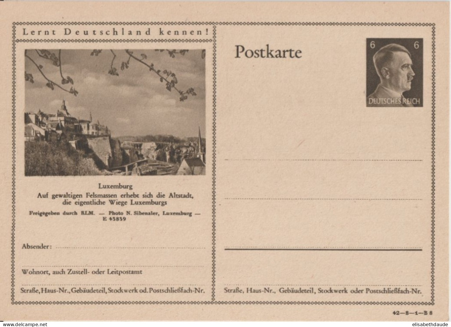 LUXEMBOURG OCC. ALLEMANDE ! CP ENTIER ILLUSTREE PROPAGANDE "LERNT DEUTSCHLAND KENNEN" ! - Stamped Stationery