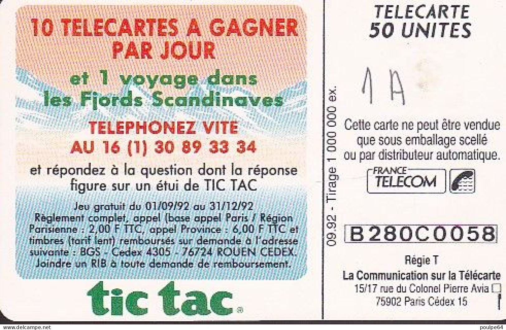 F288A - 09/1992 - TIC TAC - 50 GEM (1A) - 1992