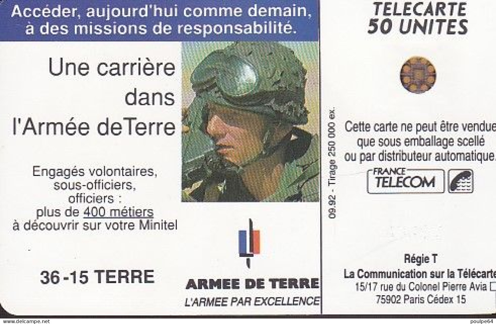 F289 - 09/1992 - ARMÉE DE TERRE - 50 SC4 - 1992