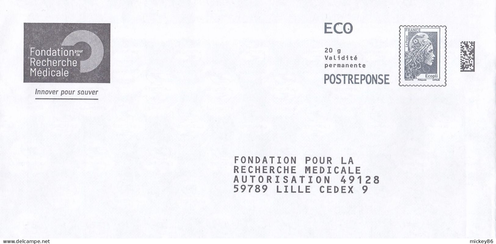 PAP  Postréponse ECO  Marianne L'Engagée  --Fondation Pour La Recherche Médicale--NEUF............à Saisir - PAP: Antwort/Marianne L'Engagée