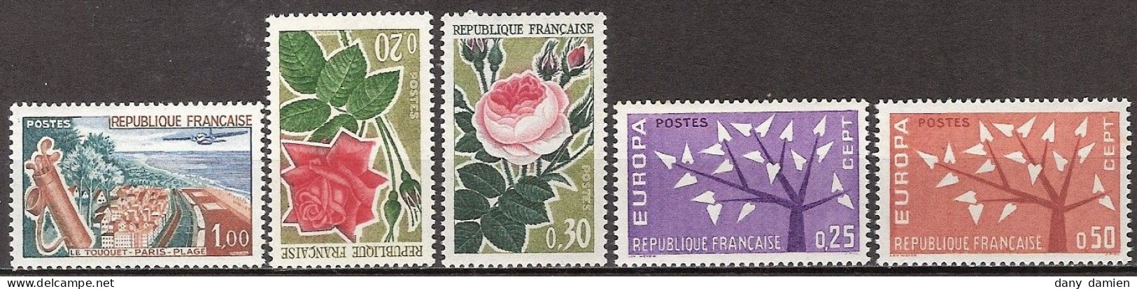 France - YT 1355, 1356, 1357, 1358 Et 1359 (1962) Année Complète. Neuf ** - 1960-1969