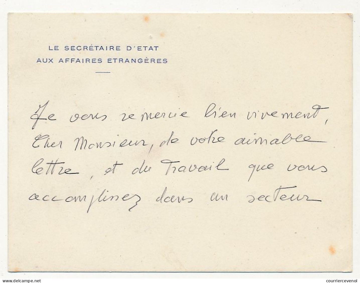FRANCE - Carton En-tête "Le Secrétaire D'Etat Aux Affaires Etrangères" Signature Autographe "J De Broglie" - Politico E Militare