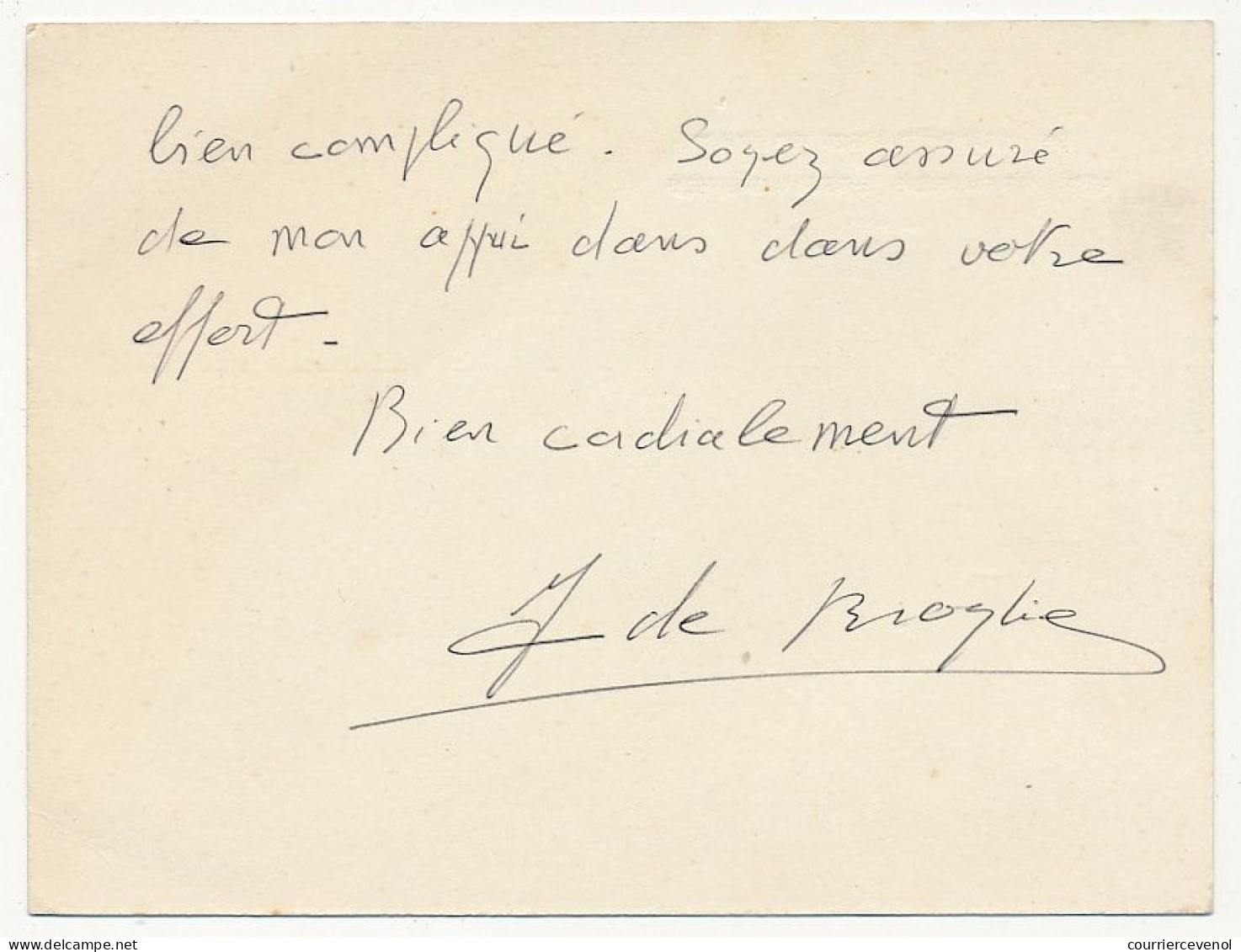 FRANCE - Carton En-tête "Le Secrétaire D'Etat Aux Affaires Etrangères" Signature Autographe "J De Broglie" - Politico E Militare