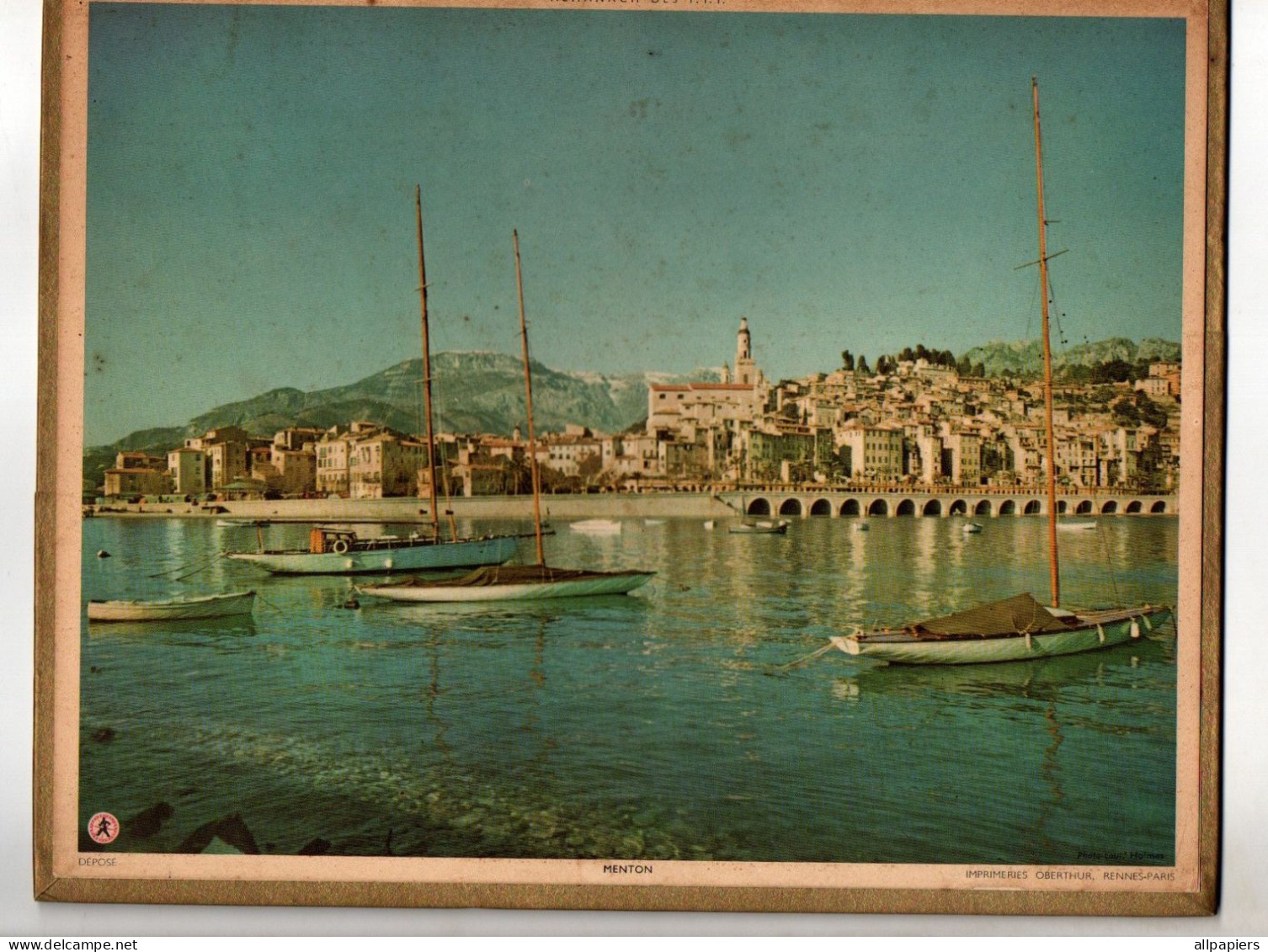 Calendrier Almanach Des P.T.T. 1959 Du Nord - Photo De Menton - Format : 26.5x21 Cm - Tamaño Grande : 1941-60