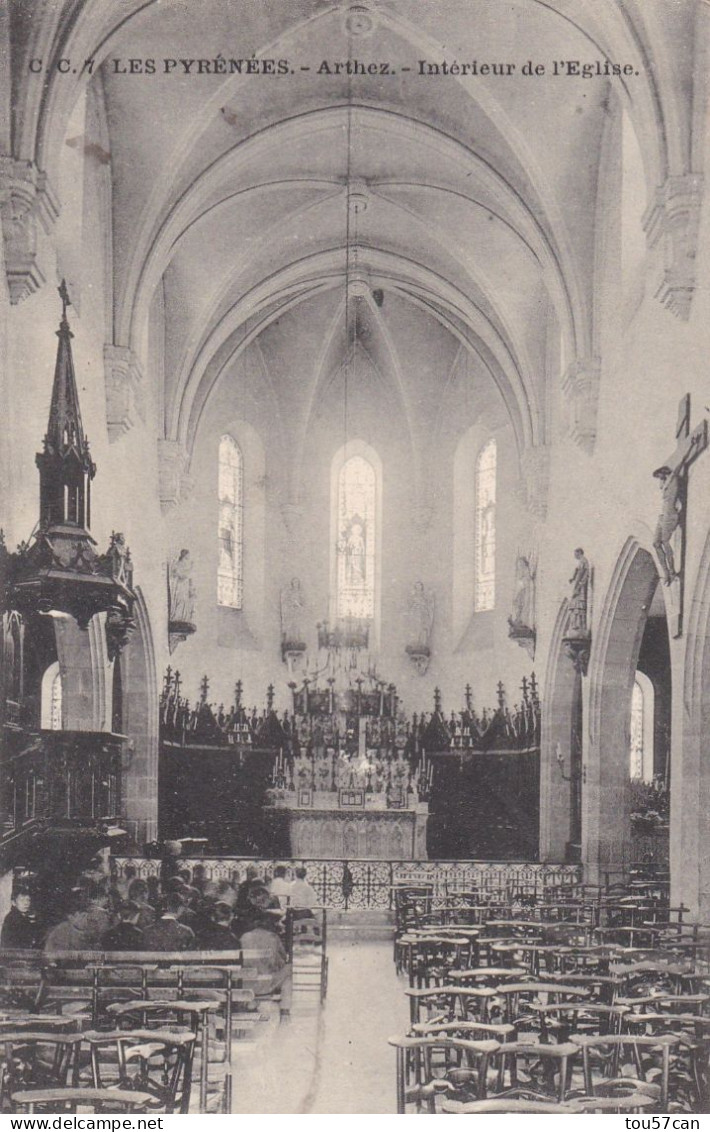 ARTHEZ - PAU - PYRENEES ATLANTIQUES - (64) - CPA ANIMEE DE 1907 - L'INTERIEUR DE L'EGLISE - BEL AFFRANCHISSEMENT POSTAL. - Arthez De Bearn