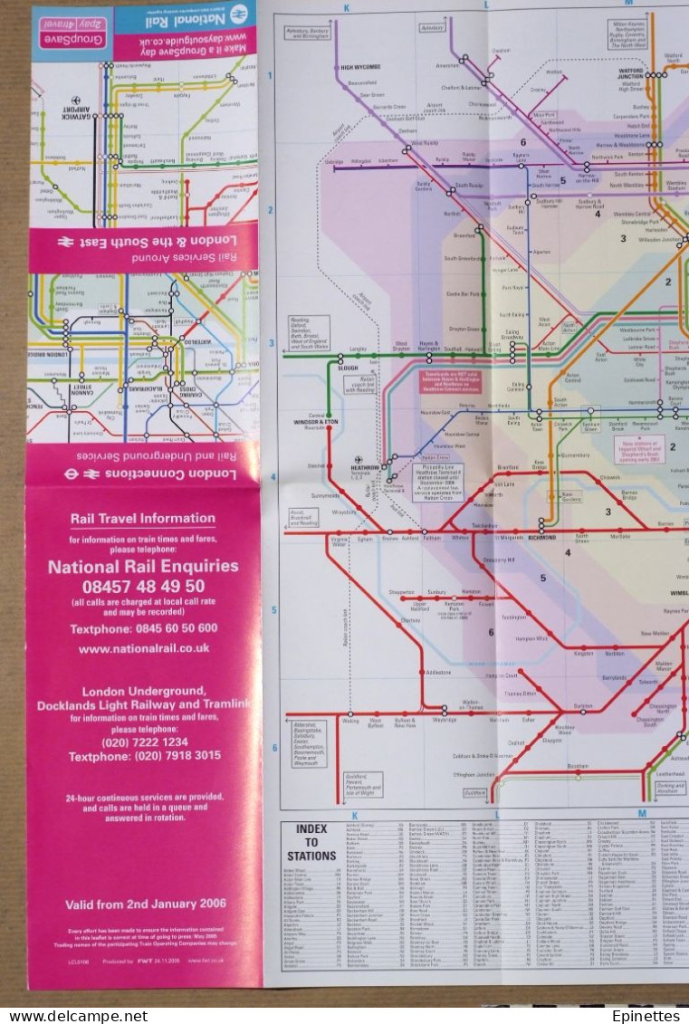 Plan Dépliant, Métro Londres + Transports Régionaux 2006 Rail & Underground Services, Connections, London & South-East - Europa