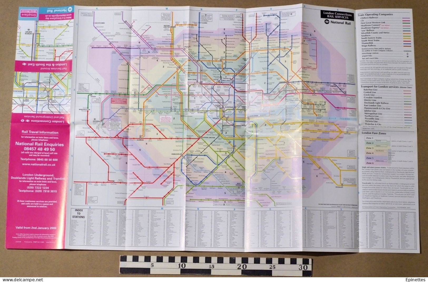 Plan Dépliant, Métro Londres + Transports Régionaux 2006 Rail & Underground Services, Connections, London & South-East - Europe