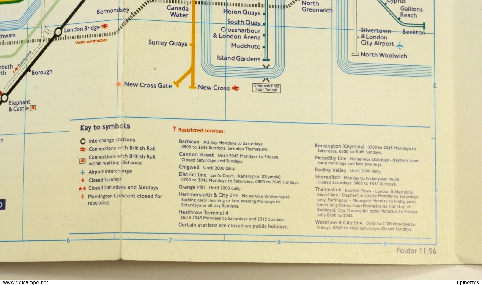 Petit plan dépliant, métro de Londres 1996 - London Tube Map, Underground, London Transport