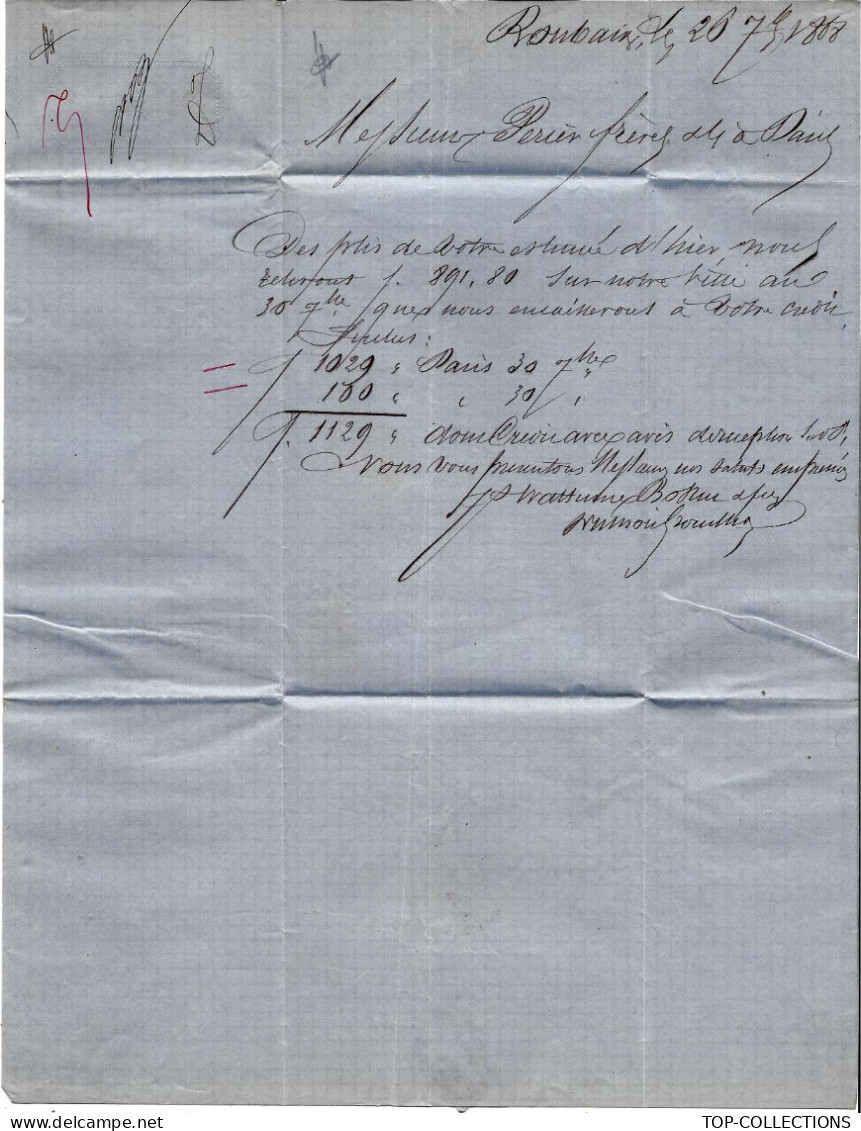 1868 TIMBRE EMPIRE 	Oblit. Gros Ch. 3218 INDUSTRIE NORD Wattinne Bossut Fils  Roubaix > Perier Fils Paris  V.HISTORIQUE - 1800 – 1899