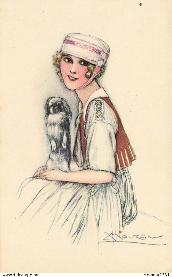 Illustrateur Illustration MAUZAN L.A Jeune Femme Avec Un Petit Chien Serie  126 - 2 - Mauzan, L.A.