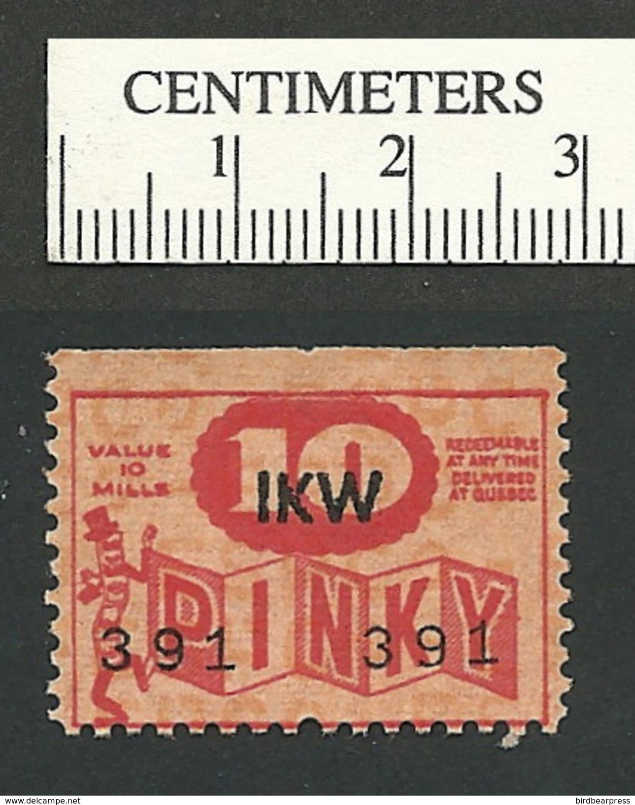 B49-12 CANADA Pinky Trading Stamp 10 Mills 4i Quebec MNH - Werbemarken (Vignetten)