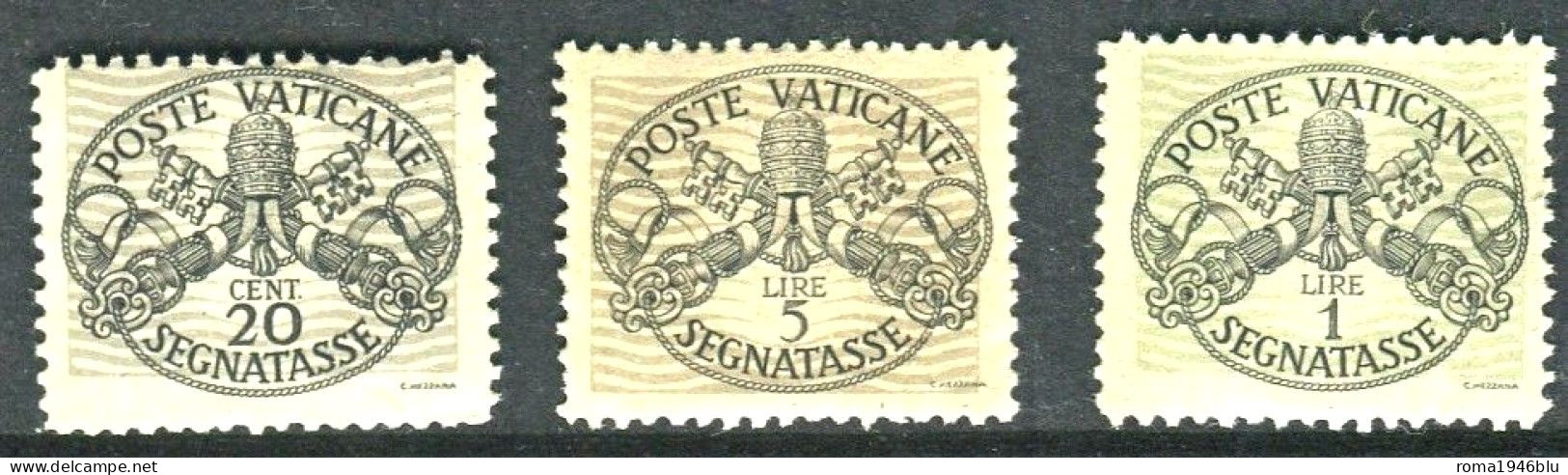 VATICANO 1946 SEGNATASSE RIGHE LARGHE CARTA GRIGIA 3 VAL. ** MNH 20 C. SAS. 14/I F.TO DIENA - Nuovi