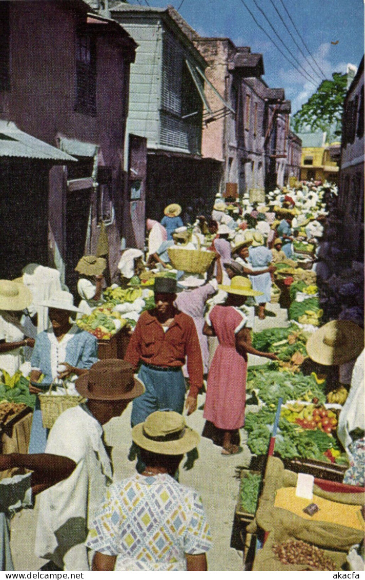 PC BARBADOS, VEGETABLE MARKET, BRIDGETOWN, Vintage Postcard (b50062) - Barbados