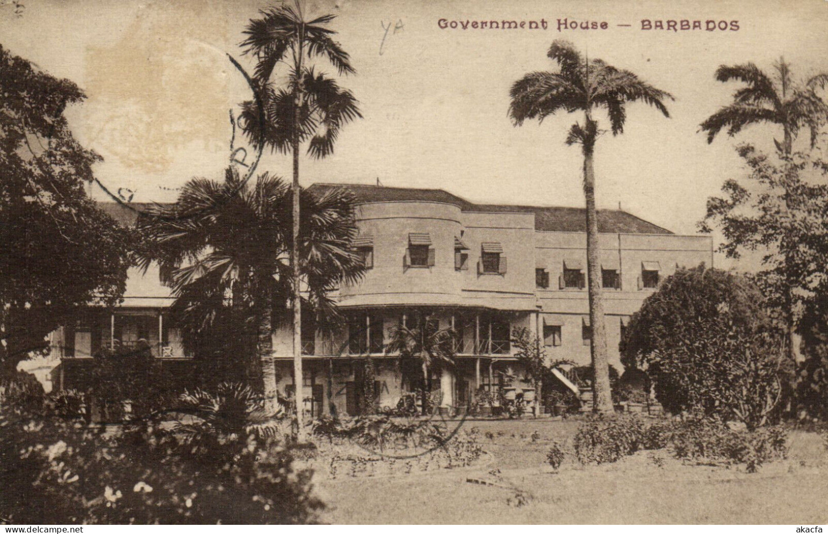PC BARBADOS, GOVERNMENT HOUSE, Vintage Postcard (b50081) - Barbados