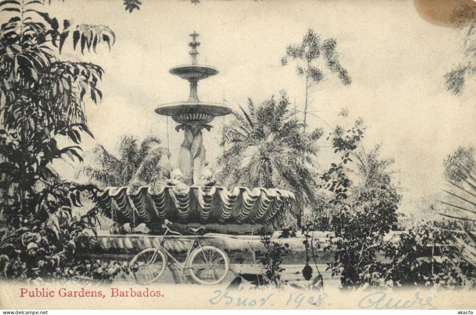 PC BARBADOS, PUBLIC GARDENS, FOUNTAIN, Vintage Postcard (b50080) - Barbades