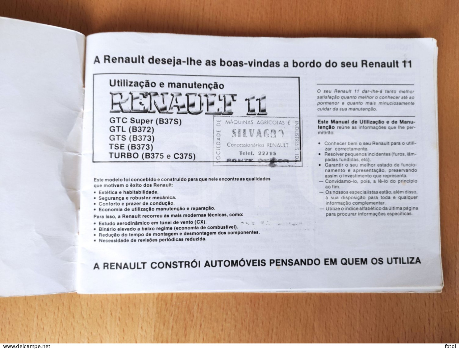 INSTRUCTIONS MANUAL AUTOMOVEL COCHE CAR VOITURE RENAULT 11 PORTUGUESE EDITION - Praktisch