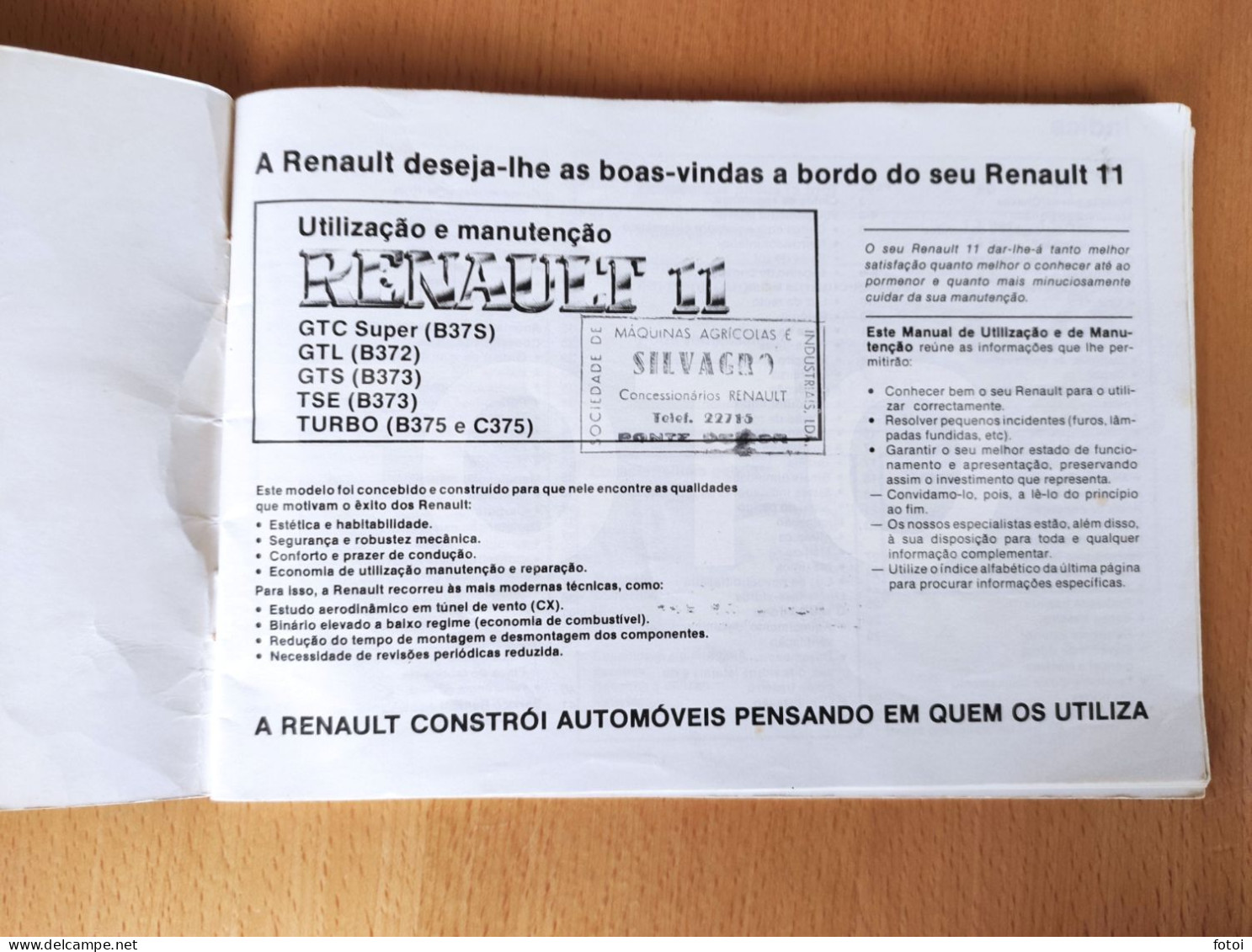 INSTRUCTIONS MANUAL AUTOMOVEL COCHE CAR VOITURE RENAULT 11 PORTUGUESE EDITION - Vita Quotidiana