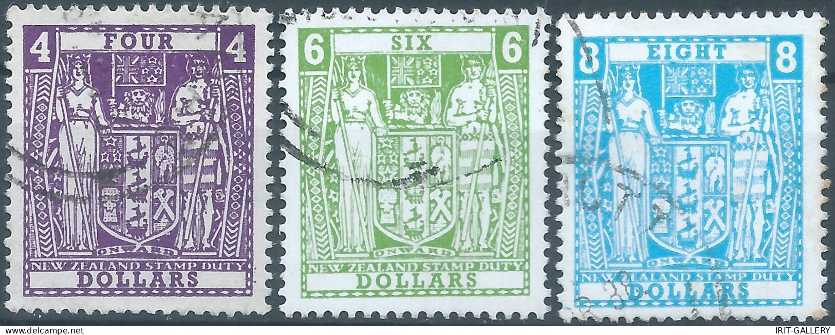 Nuova Zelanda,Nouvelle-Zélande- NEW ZELAND 1967 REVENUE STAMP DUTY-Tax Fiscal,4 - 6 - 8 Dollars,Obliterated - Steuermarken/Dienstmarken