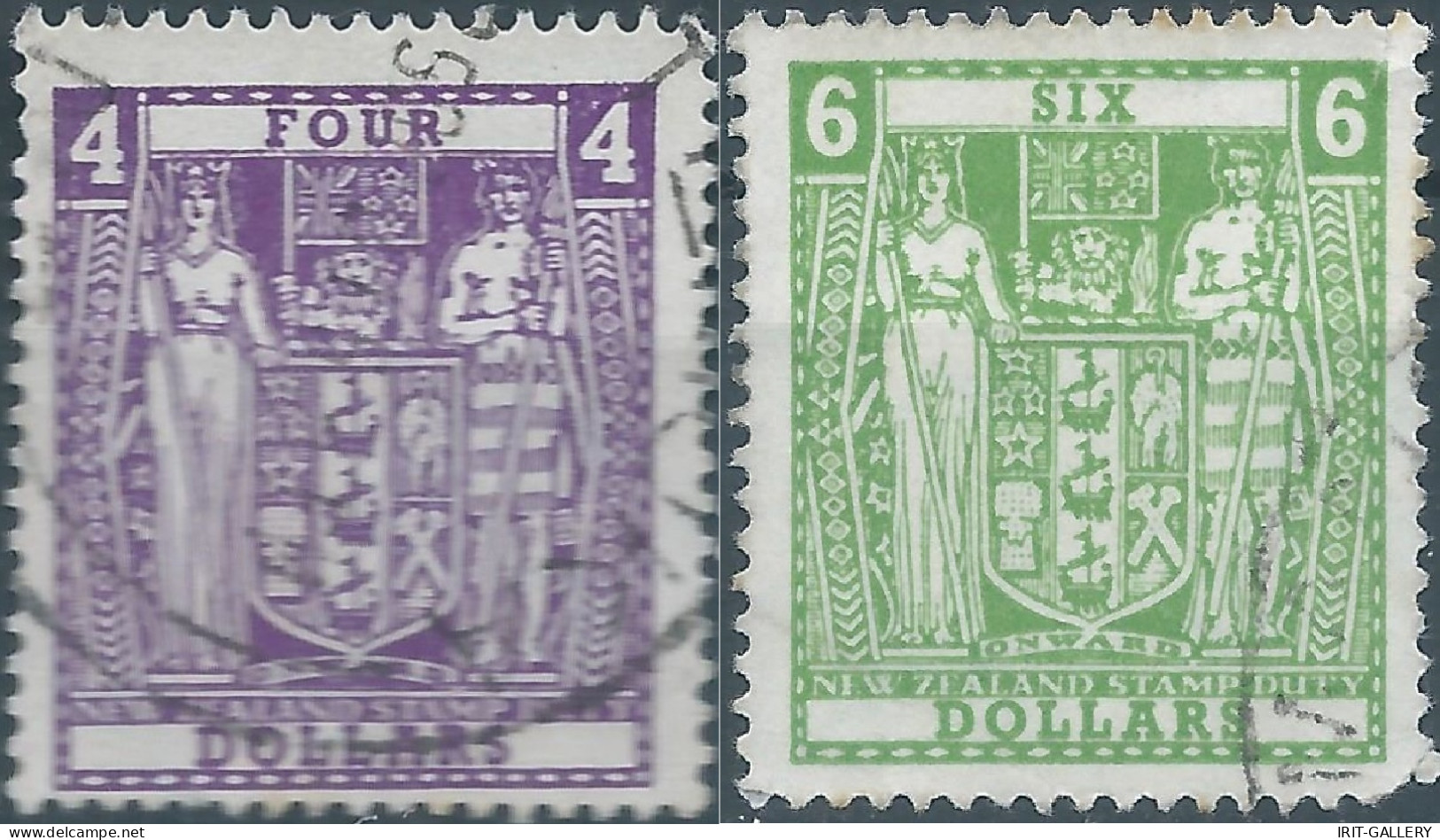 Nuova Zelanda,Nouvelle-Zélande- NEW ZELAND 1967 REVENUE STAMP DUTY-Tax Fiscal,4 - 6  Dollars,Obliterated - Fiscaux-postaux