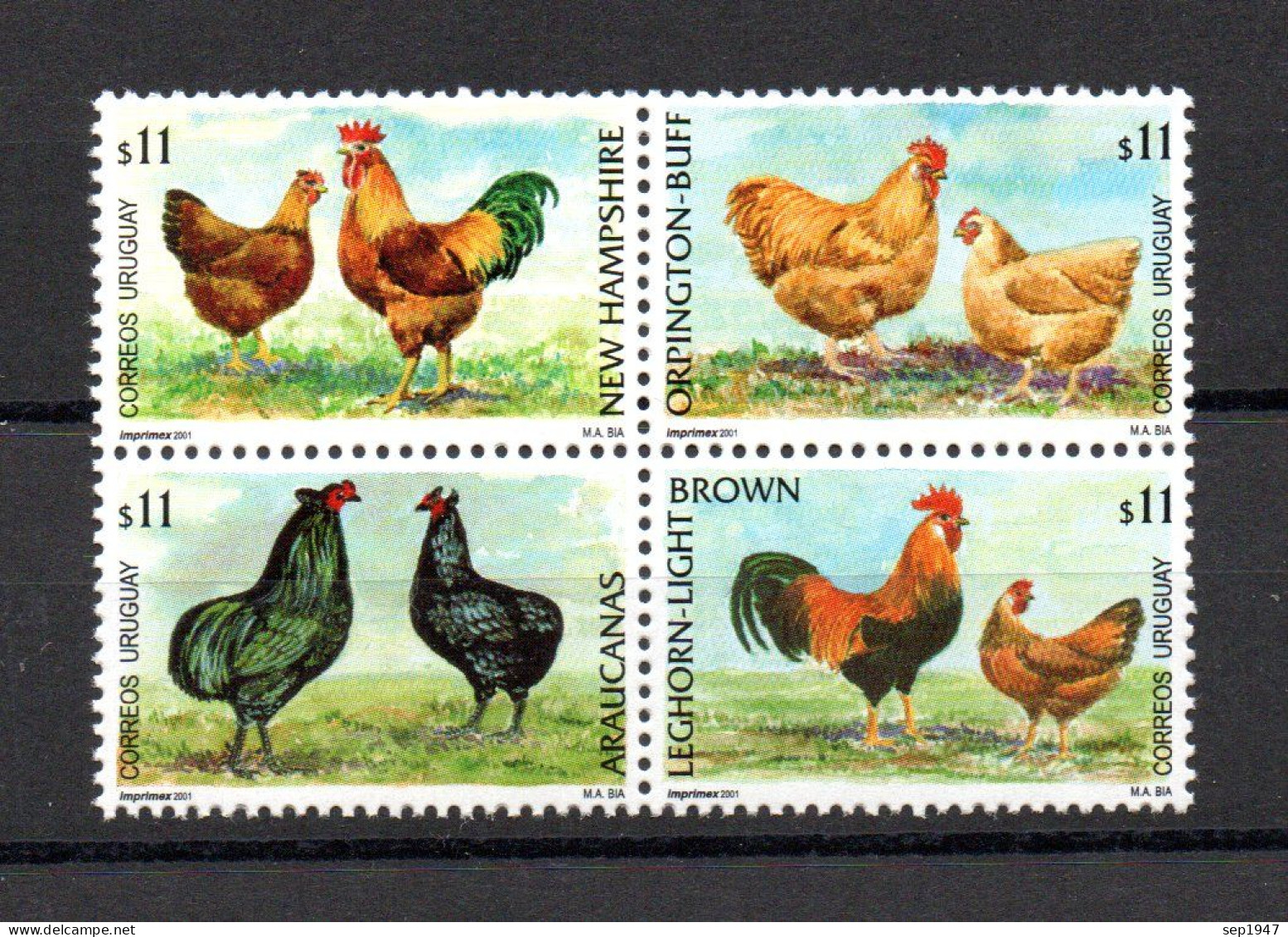 Year 2001 Uruguay Chickens, MNH, Shipping From Costa Rica By International Tracking Mail - Uruguay