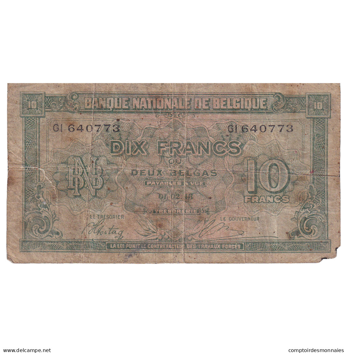 Belgique, 10 Francs-2 Belgas, 1943, 1943-02-01, KM:122, TB - 10 Francos-2 Belgas