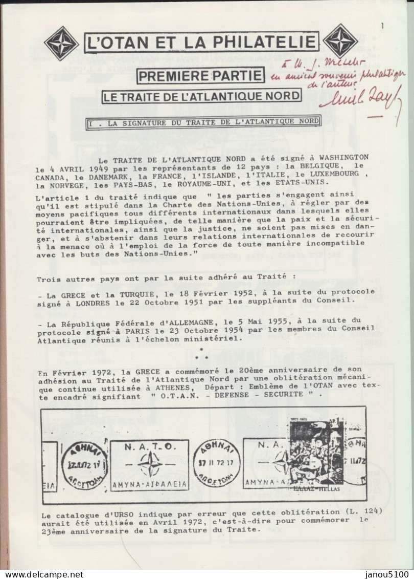 TIMBRES   ORGANISATIONS  INTERNATIONALES    BROCHURE "l' OTAN ET LA PHILATELIE "         1982. - NATO