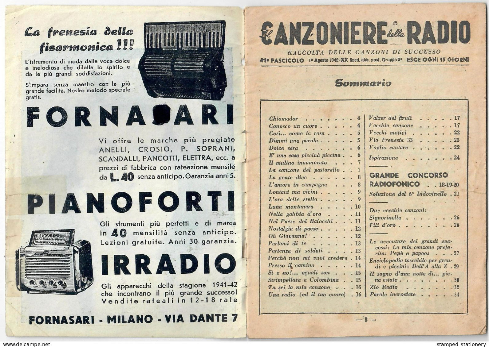 IL CANZONIERE DELLA RADIO 1.8.1942 - 41° FASCICOLO - Musica