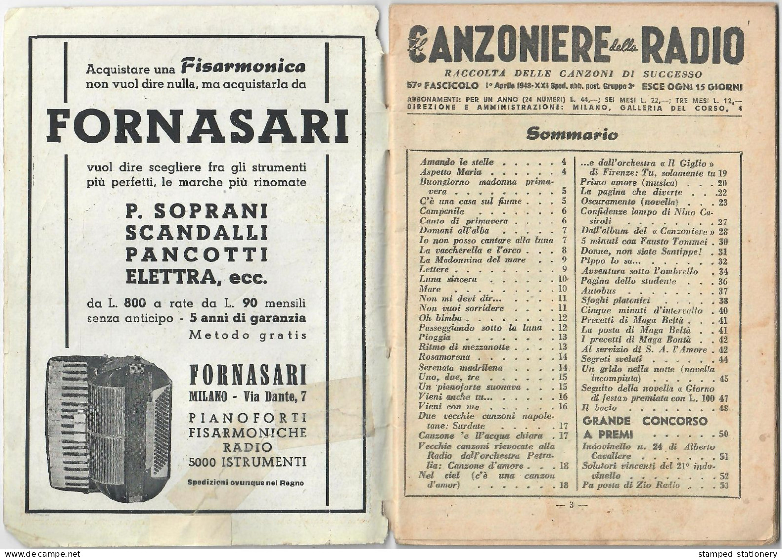 IL CANZONIERE DELLA RADIO 1.4.1943 - 57° FASCICOLO - Musique