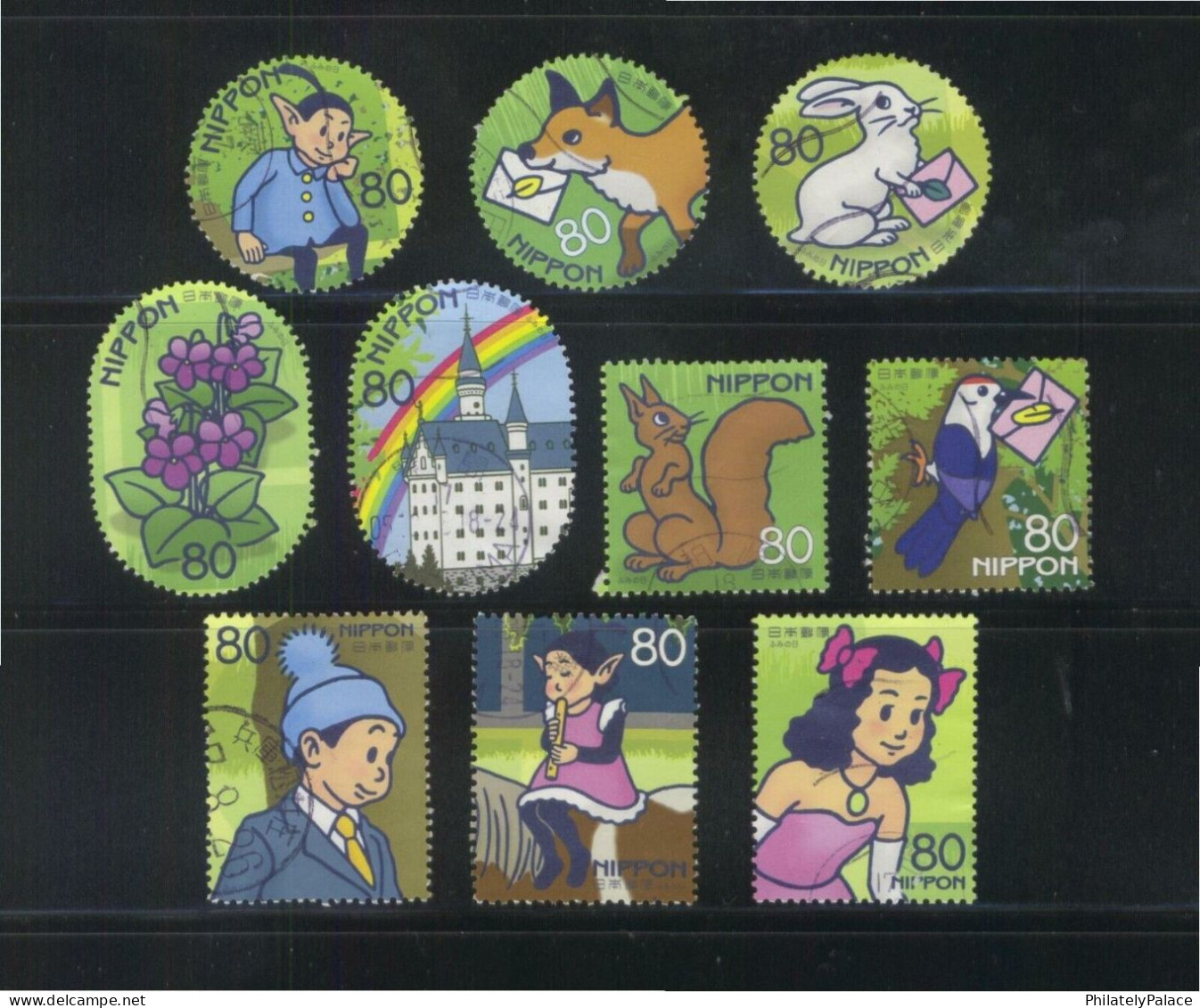 JAPAN 2005 LETTER WRITING DAY 80 YEN COMP. SET OF 10 STAMPS.FOX,RABBIT,SQUIRREL,BIRD,CASTLE,FLOWER,GIRL, FINE USED (**) - Oblitérés