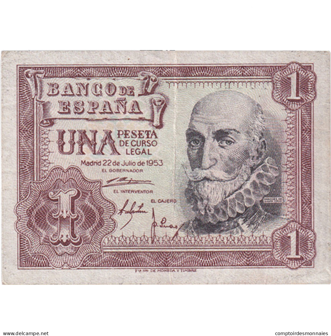 Billet, Espagne, 1 Peseta, 1953, 1953-07-22, KM:144a, TTB - 1-2 Peseten