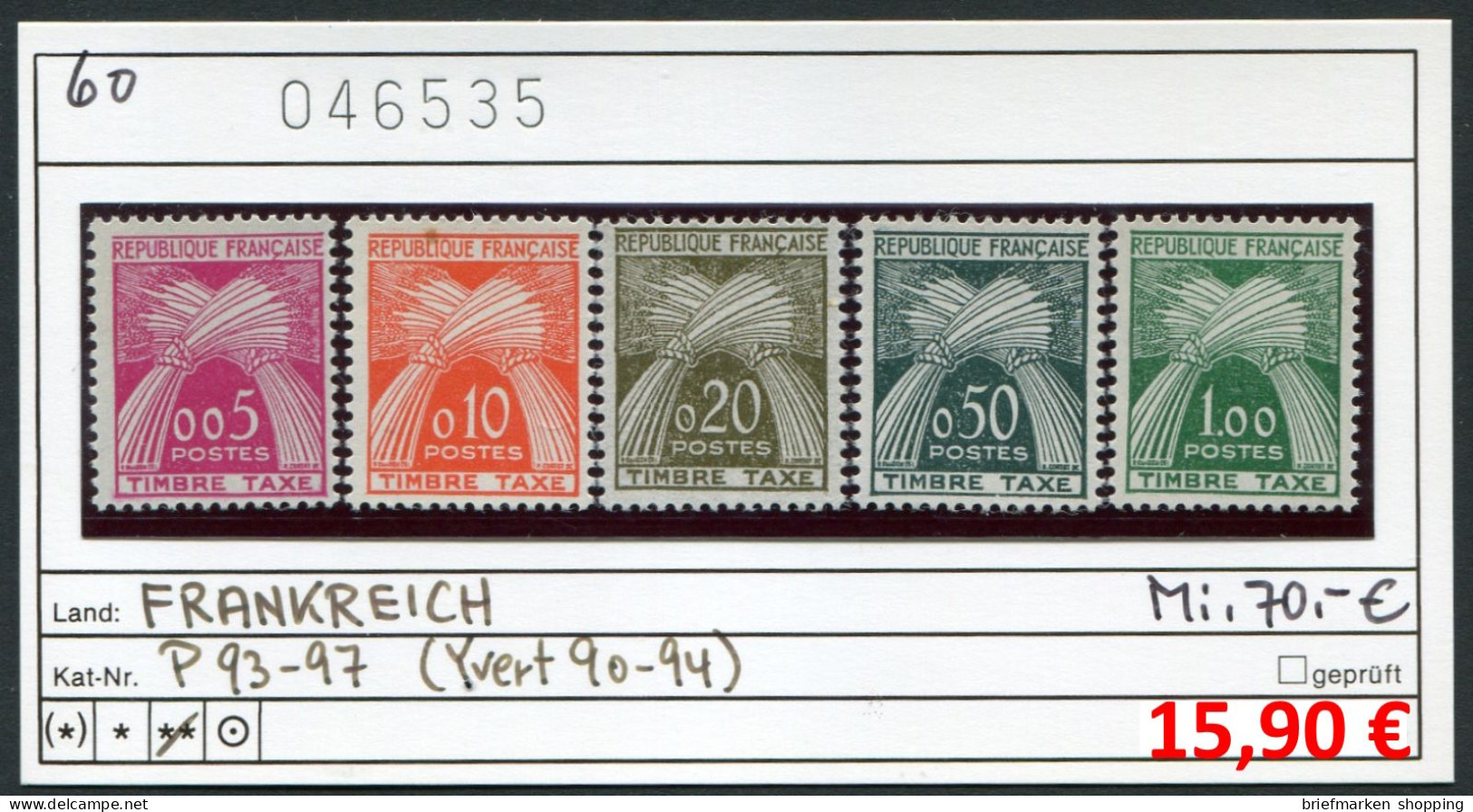 Frankreich 1960 - France 1960 - Francia 1960 - Frankrijk 1960 - Michel Porto / Taxe 93-97 - ** Mnh Neuf Postfris - - 1960-... Ungebraucht