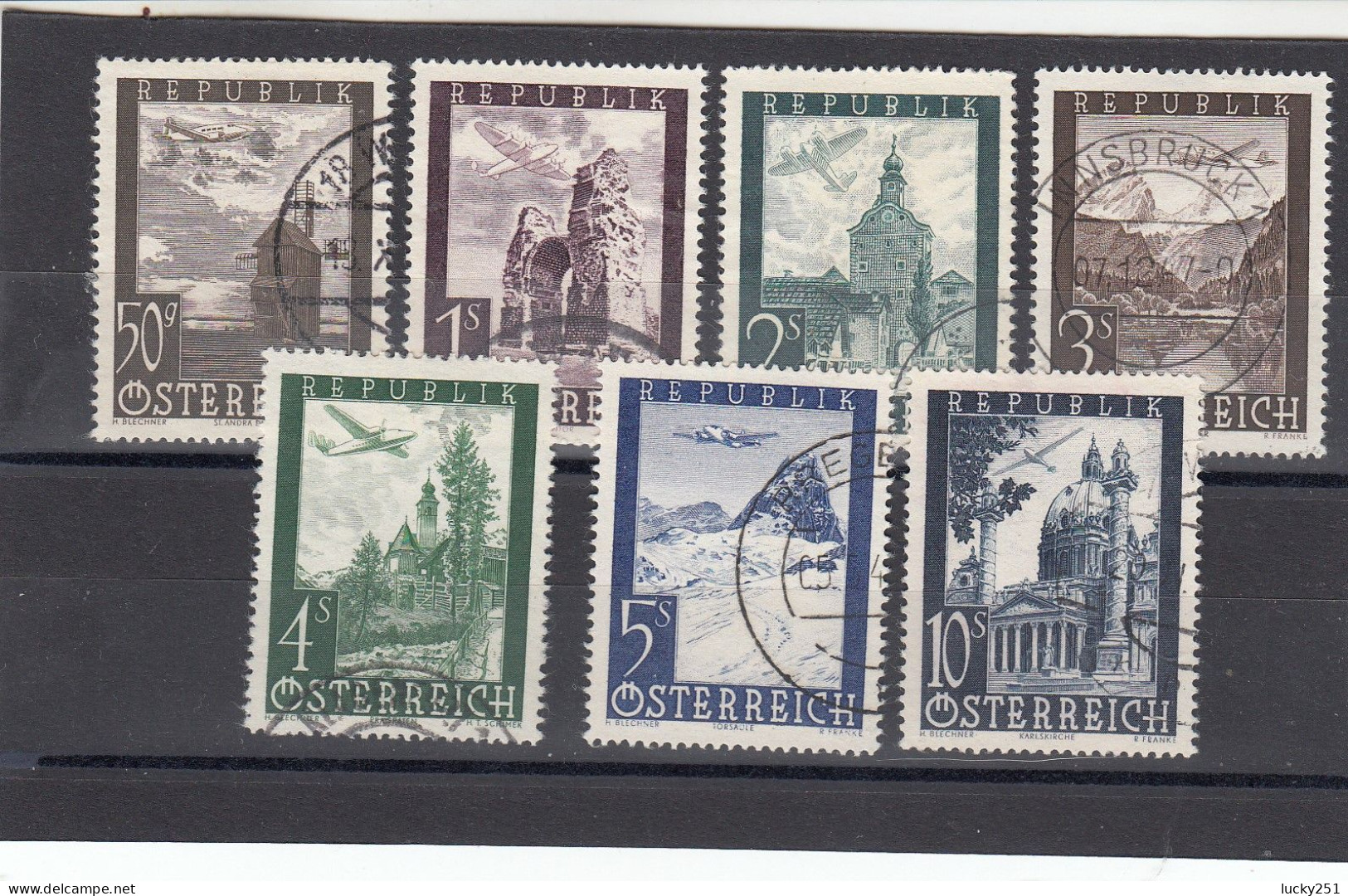 Autriche - Année 1947 - Obl. - PA - N°YT 47 à 53 - Vues - Usati