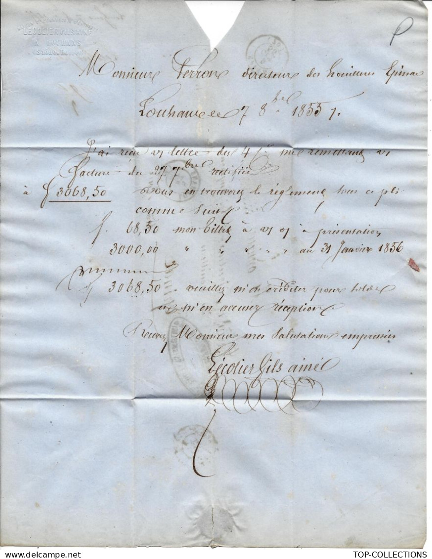 1855  TIMBRE EMPIRE Oblitéré Non Dentelé De Louhans   Saone Et Loire Lecolier > Epinac  Directeur Des Houillères V.SCANS - 1800 – 1899