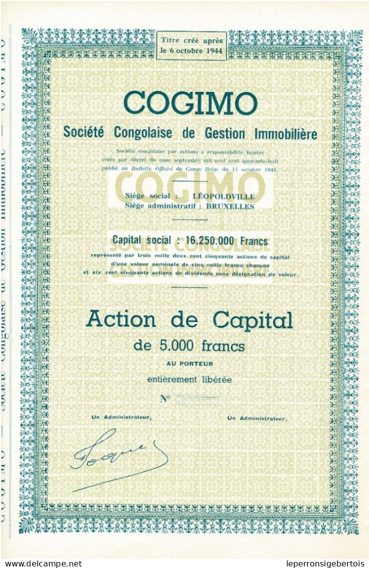 Titre De 1948 - COGIMO - Sté Congolaise De Gestion Immobilière - Sté Congolaise à Responsabilité Limitée - EF - - Africa