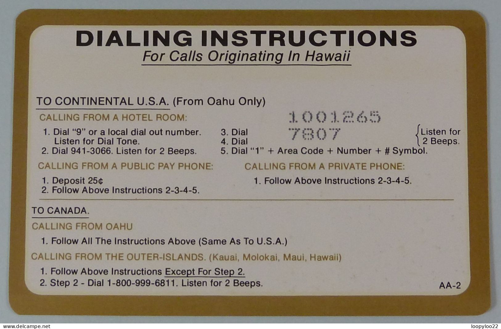 HAWAII - 1st Remote Memory - PHONE LINE / USA - RARE - Hawaï