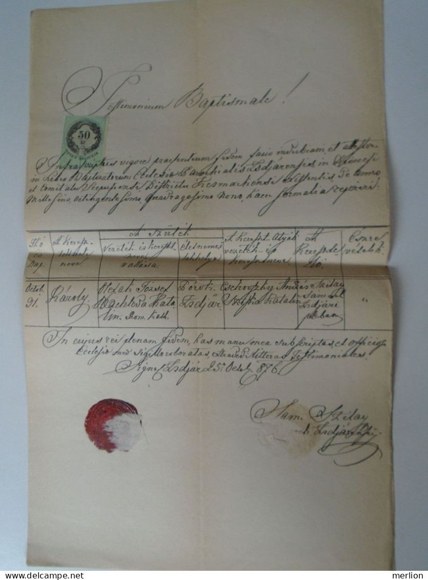 ZA466.8   Old Document  - Slovakia   Zár  Zsdjár, Ždiar  1876 - Bachleda - Naissance & Baptême