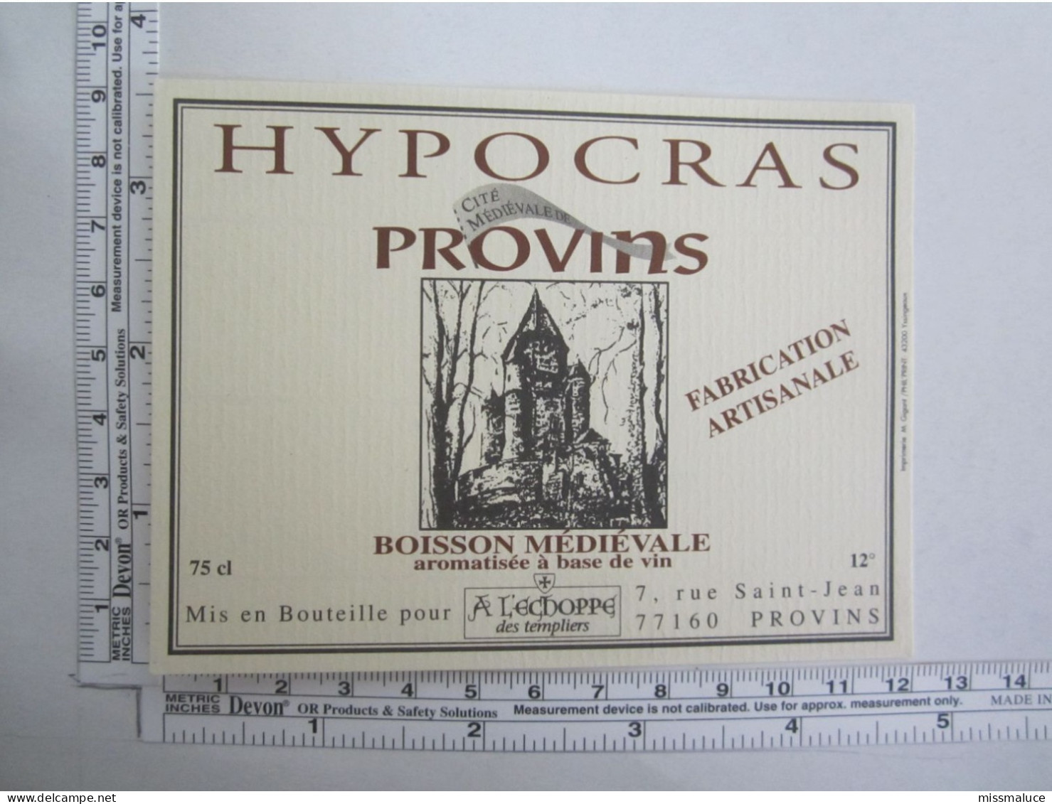 Publicité étiquette De Vin Hypocras Provins Tour César - Alkohol