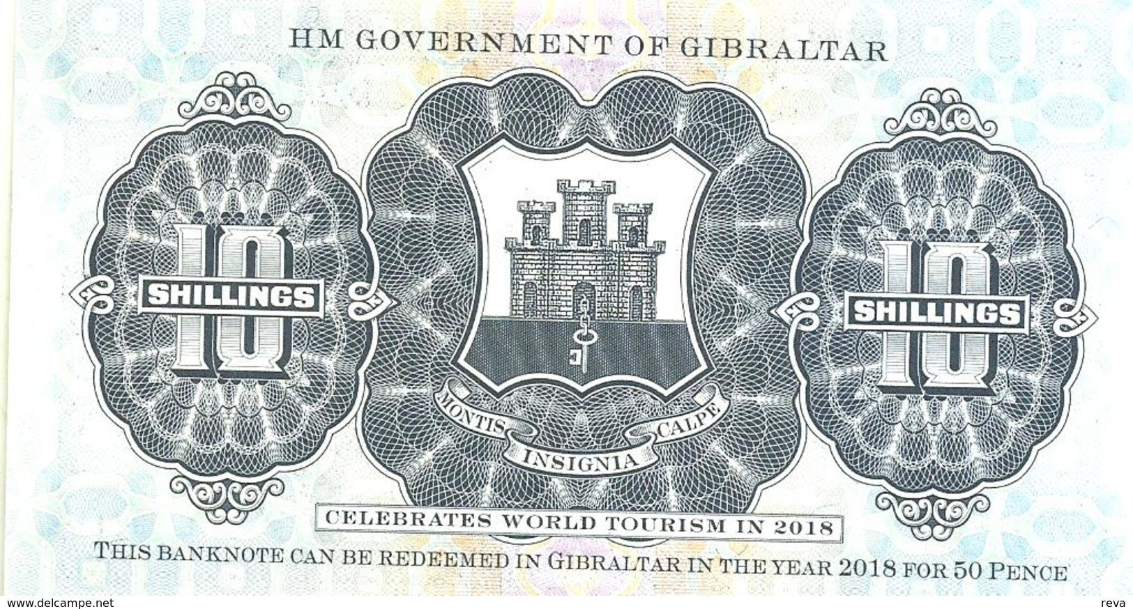 GIBRALTAR 10 SHILLINGS GREEN ROCK FRONT EMBLEM BACK DATED 2018 P.NEW UNC  READ DESCRIPTION ! - Gibraltar