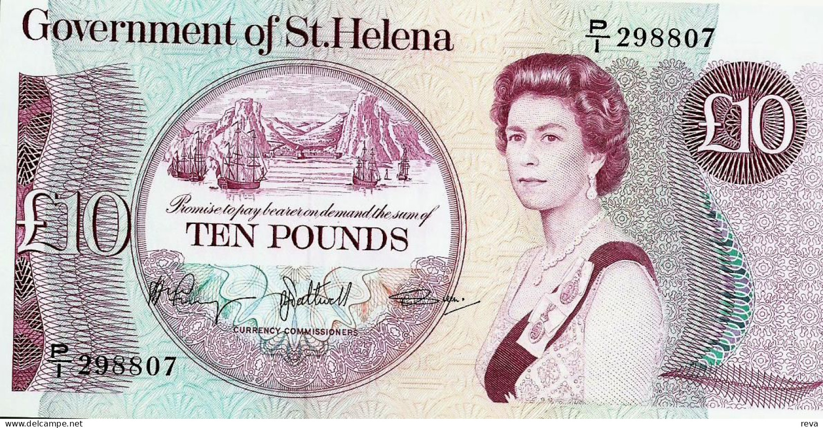 SAINT HELENA 10 POUNDS RED QEII SHIP FRONT EMBLEM BACK SIG,3 ND(1985) P.8b CUNC  READ DESCRIPTION ! - Isola Sant'Elena