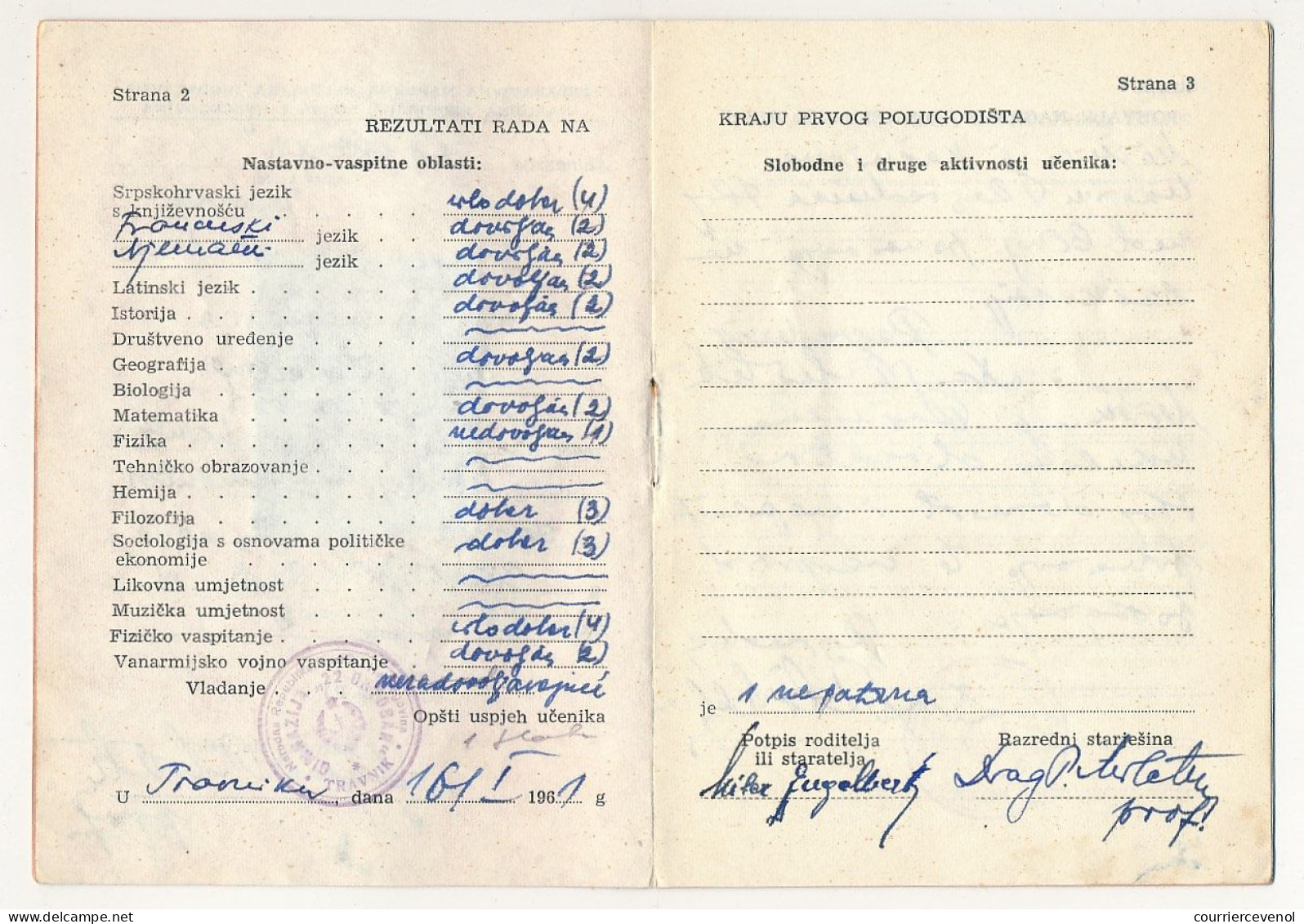BOSNIE HERZEGOVINE - Carnet De Notes D'une élève Au Lycée De Trawnik - 1961 - Diplome Und Schulzeugnisse