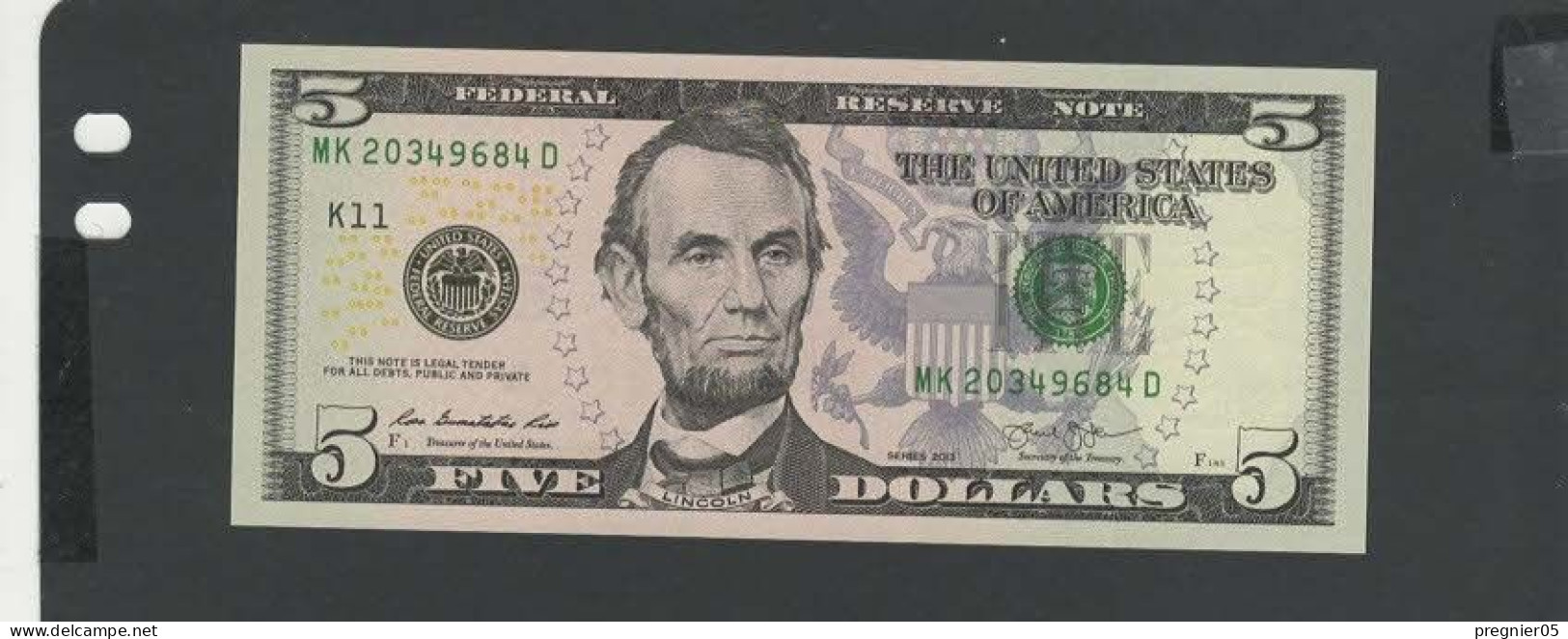 USA - Billet 5 Dollar 2013 NEUF/UNC P.539 § MK - Federal Reserve Notes (1928-...)