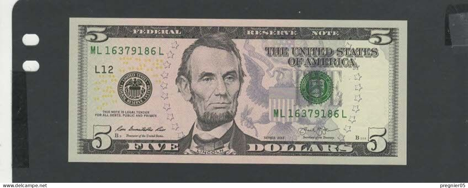 USA - Billet 5 Dollar 2013 NEUF/UNC P.539 § ML 163 - Federal Reserve (1928-...)