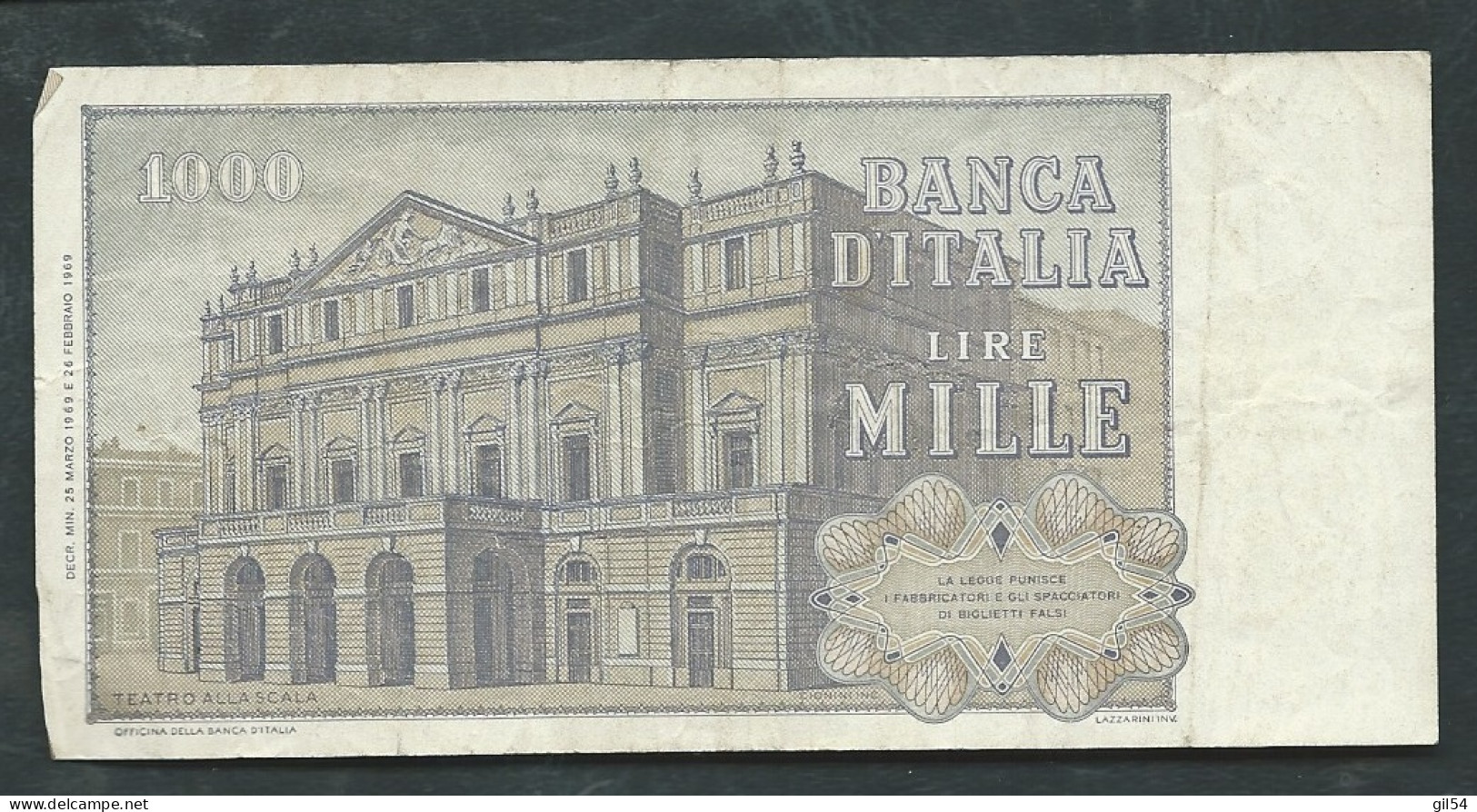 ITALIE   -  Billet 1.000 Lire 26.2.1969  //F.A 167952 Laura 12906+ - 1000 Lire