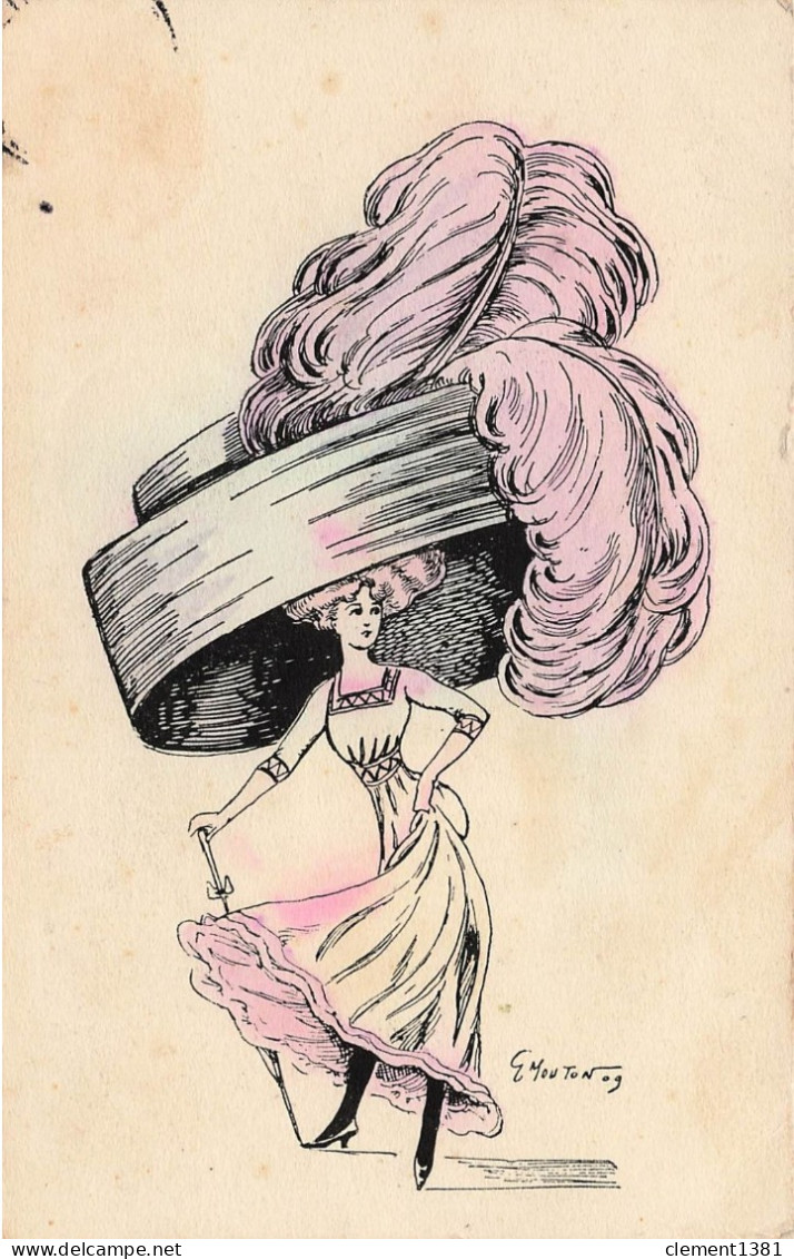 Illustrateur Illustration Mouton Art Nouveau Femme Elegante Au Grand Chapeau Art Deco - Naillod