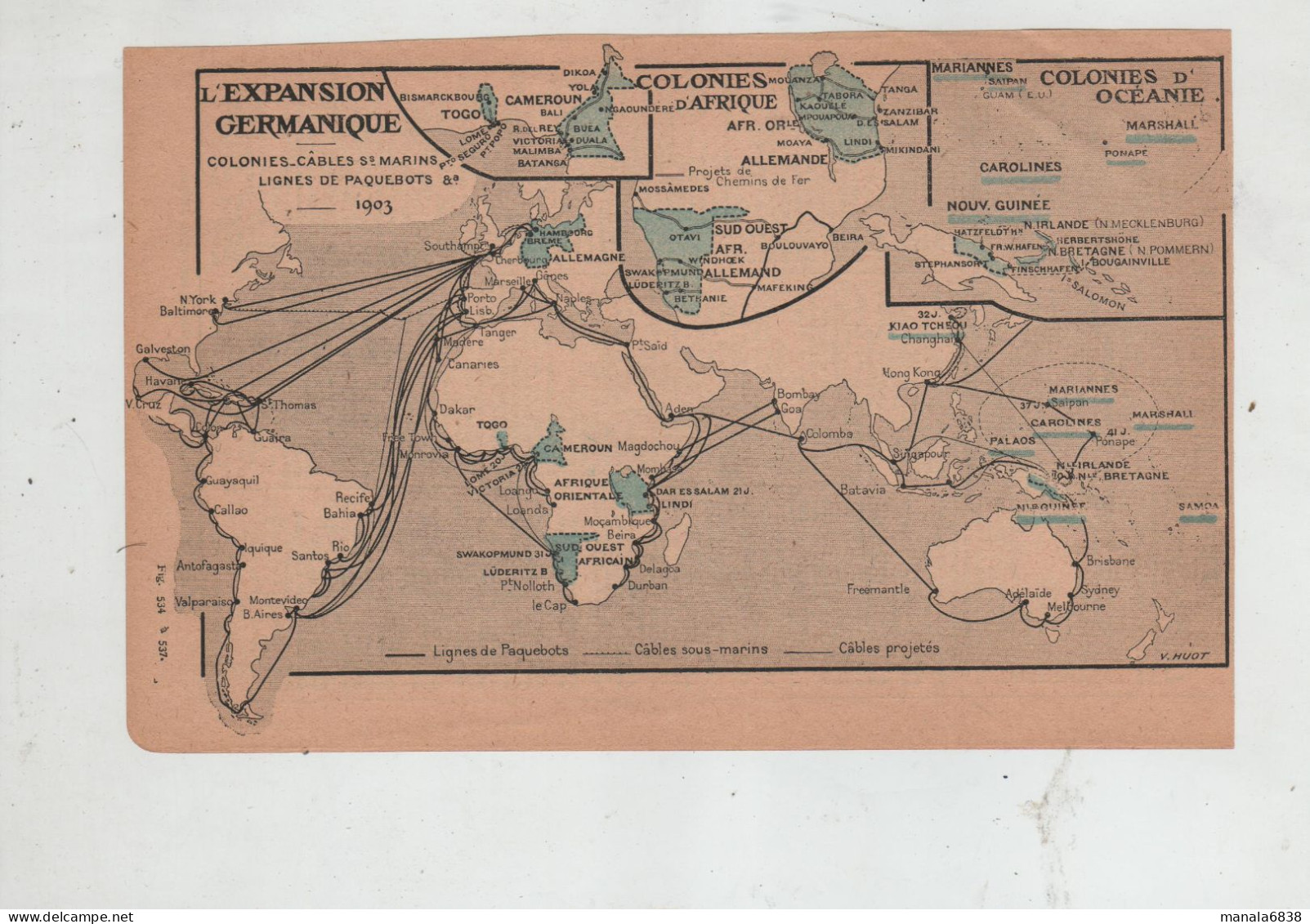 L'expansion Germanique Colonies Câbles Sous Marins Lignes De Paquebots Colonies Afrique Océanie Monde 1902 - Otros & Sin Clasificación