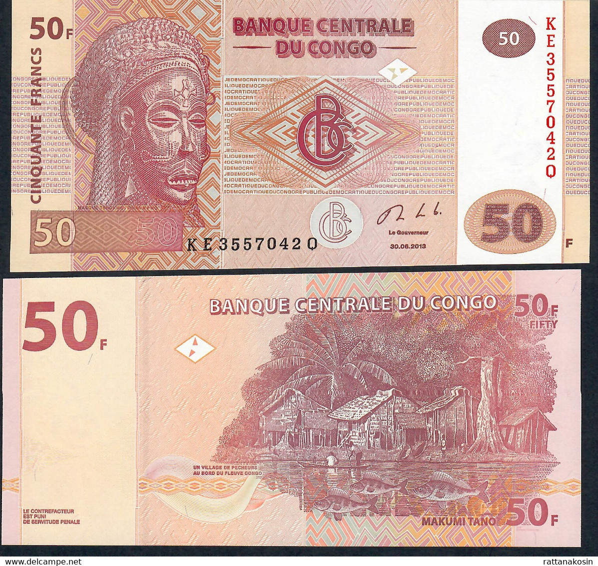 CONGO P97c 50 FRANCS 2013 #KE/Q G&D Currency Technology UNC. - República Democrática Del Congo & Zaire